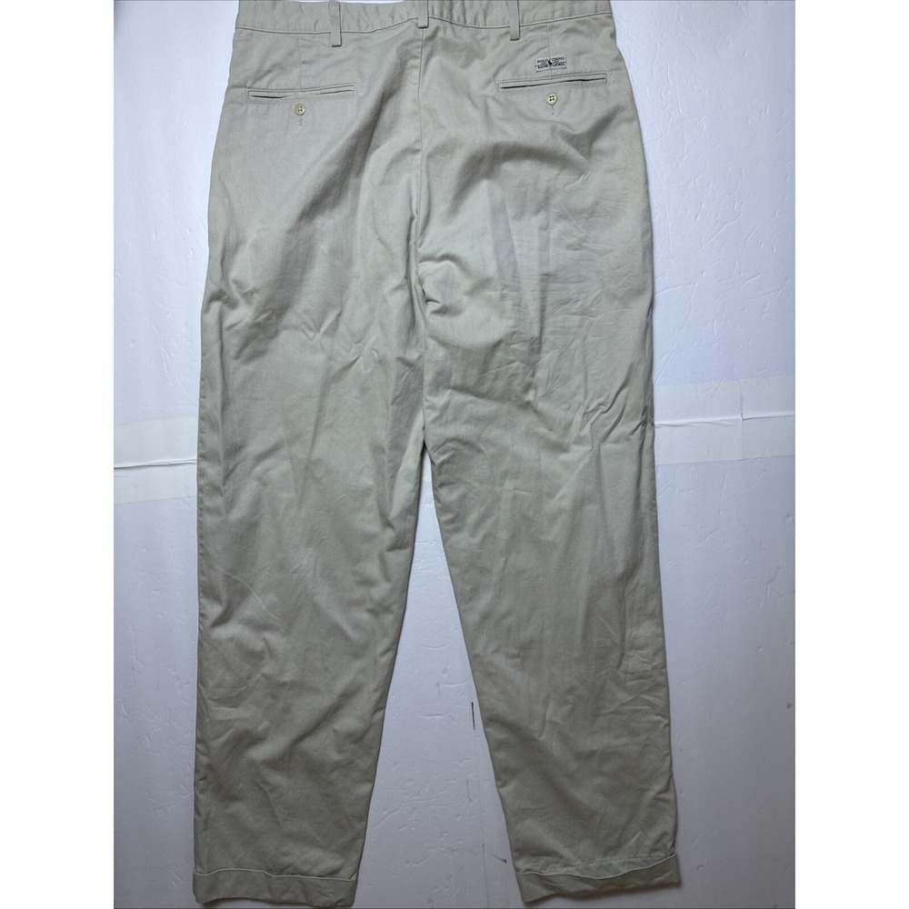 Polo Ralph Lauren Mens Pants Beige 34x32 Pant Pleated Cuffed Cotton - Picture 3 of 6